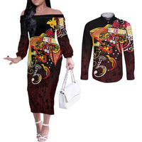 Papua New Guinea 2025 Couples Matching Off The Shoulder Long Sleeve Dress and Long Sleeve Button Shirt 50th Independence Day Anniversary