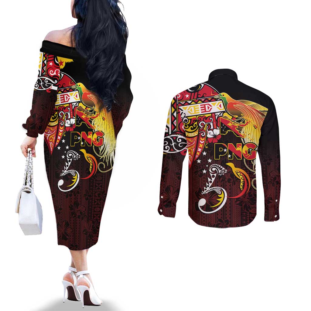 Papua New Guinea 2025 Couples Matching Off The Shoulder Long Sleeve Dress and Long Sleeve Button Shirt 50th Independence Day Anniversary