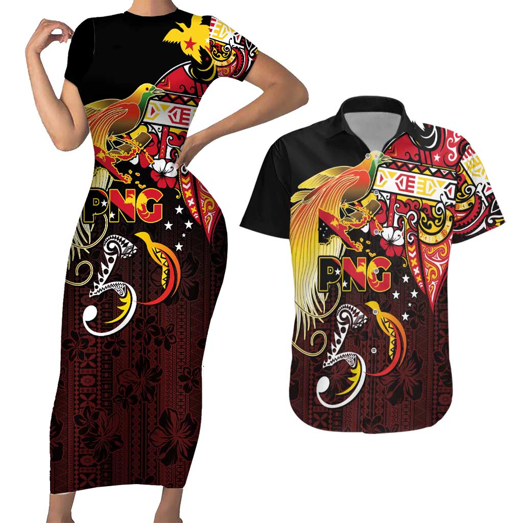 Papua New Guinea 2025 Couples Matching Short Sleeve Bodycon Dress and Hawaiian Shirt 50th Independence Day Anniversary LT03 Red - Polynesian Pride