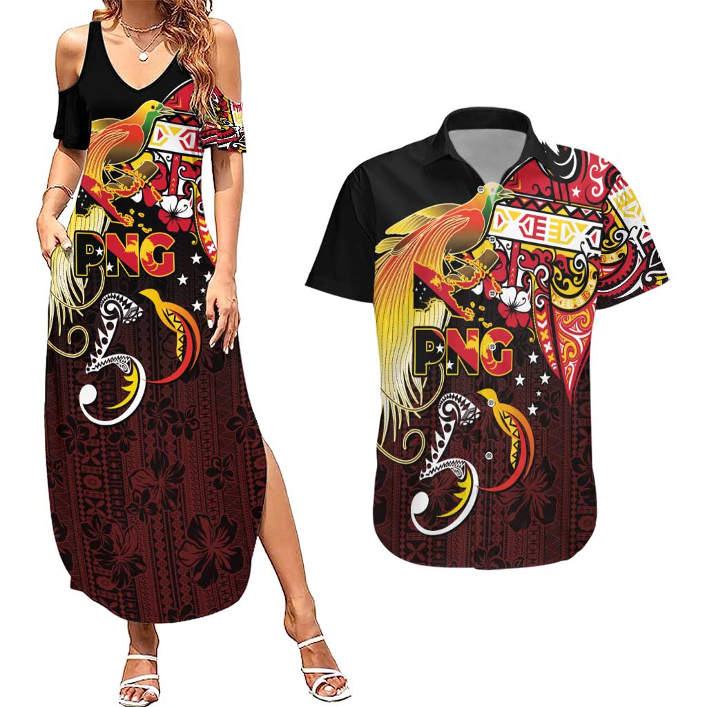 Papua New Guinea 2025 Couples Matching Summer Maxi Dress and Hawaiian Shirt 50th Independence Day Anniversary LT03 Red - Polynesian Pride