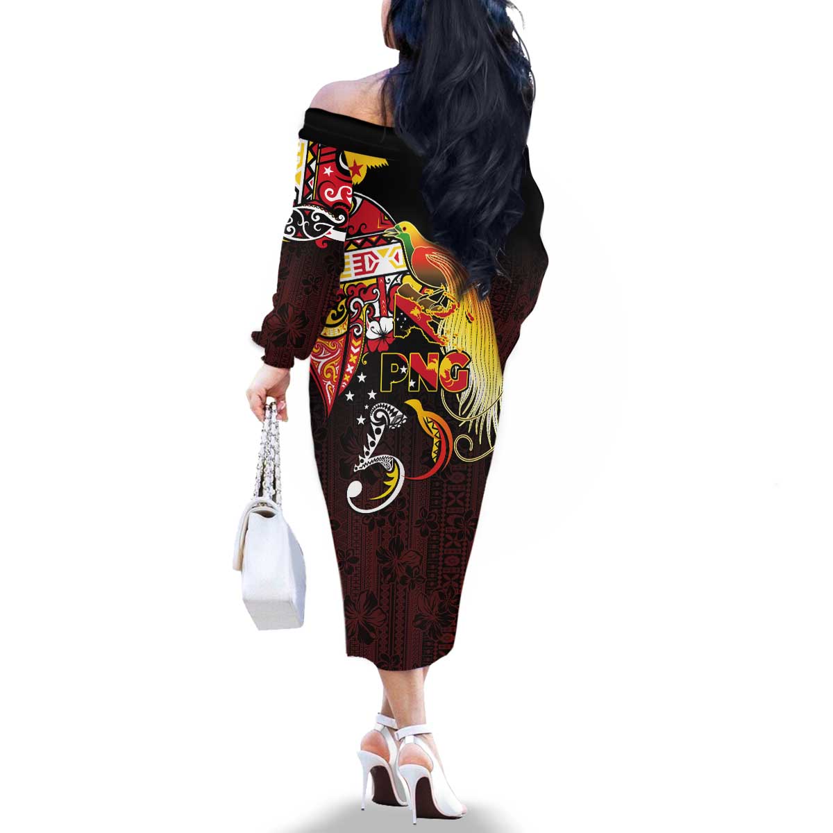 Papua New Guinea 2025 Family Matching Off The Shoulder Long Sleeve Dress and Hawaiian Shirt 50th Independence Day Anniversary