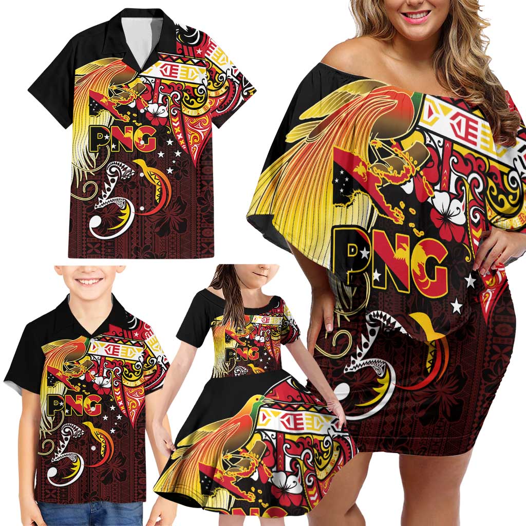 Papua New Guinea 2025 Family Matching Off Shoulder Short Dress and Hawaiian Shirt 50th Independence Day Anniversary