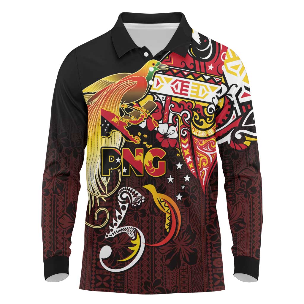 Papua New Guinea 2025 Long Sleeve Polo Shirt 50th Independence Day Anniversary LT03 Red - Polynesian Pride