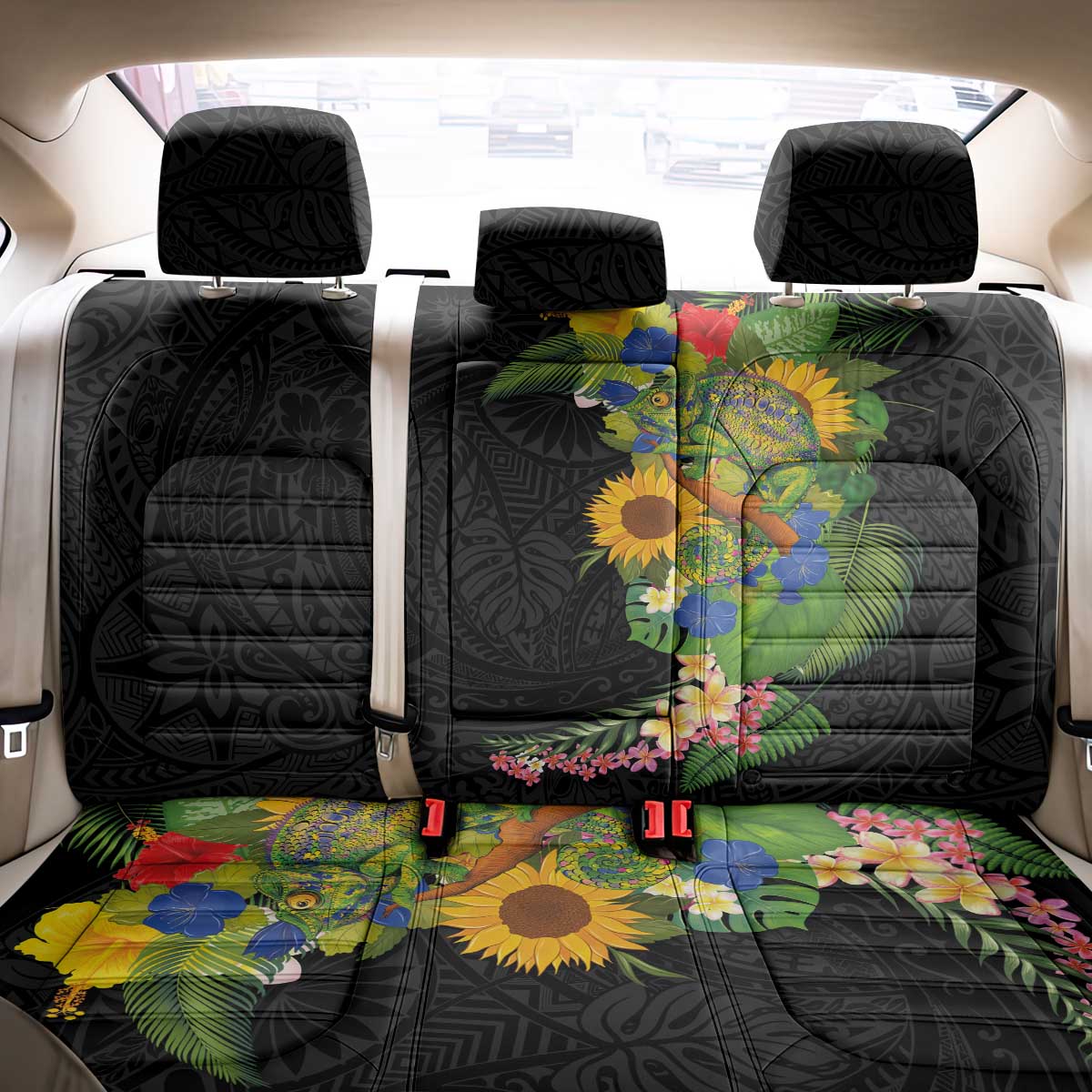 Hawaiian Tropical Plants and Chameleon Back Car Seat Cover Polynesian Art Colorful - Polynesian Pride