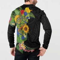 Hawaiian Tropical Plants and Chameleon Button Sweatshirt Polynesian Art Colorful - Polynesian Pride