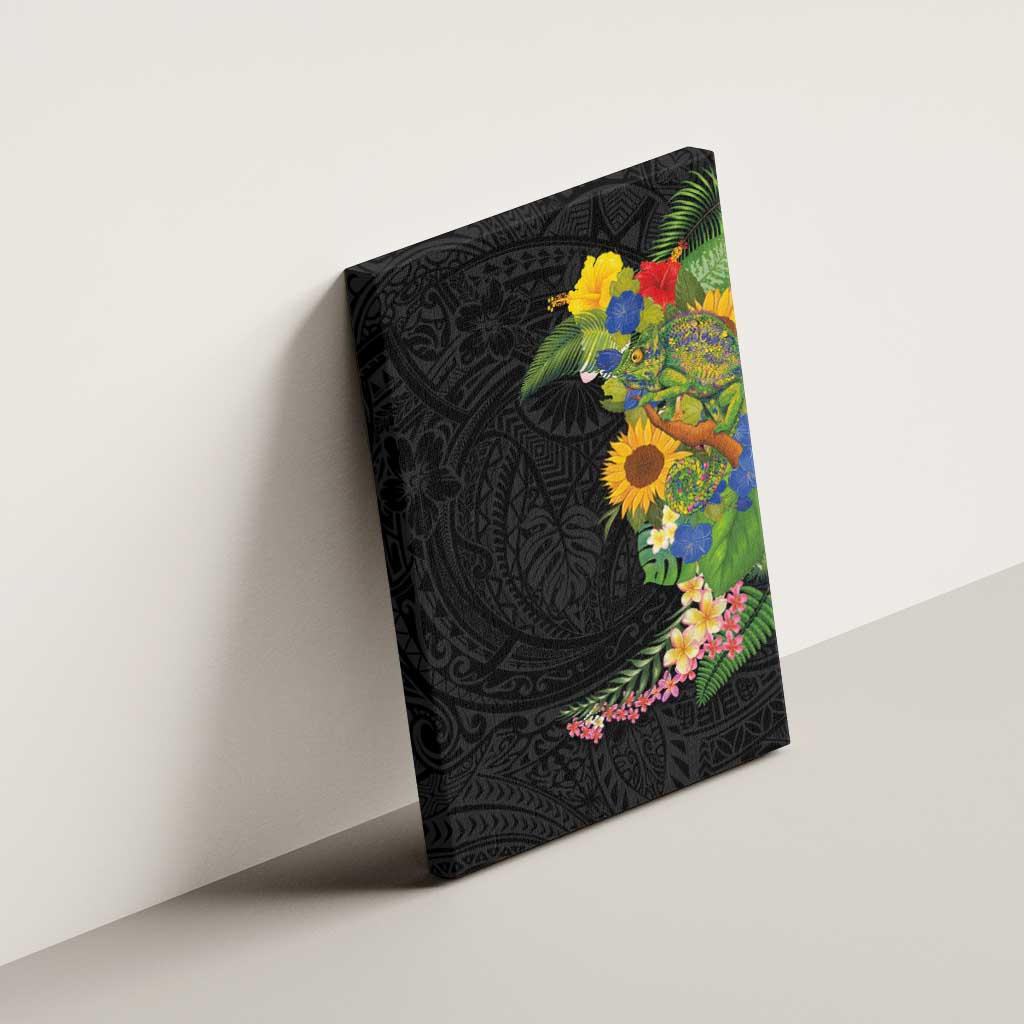 Hawaiian Tropical Plants and Chameleon Canvas Wall Art Polynesian Art Colorful - Polynesian Pride