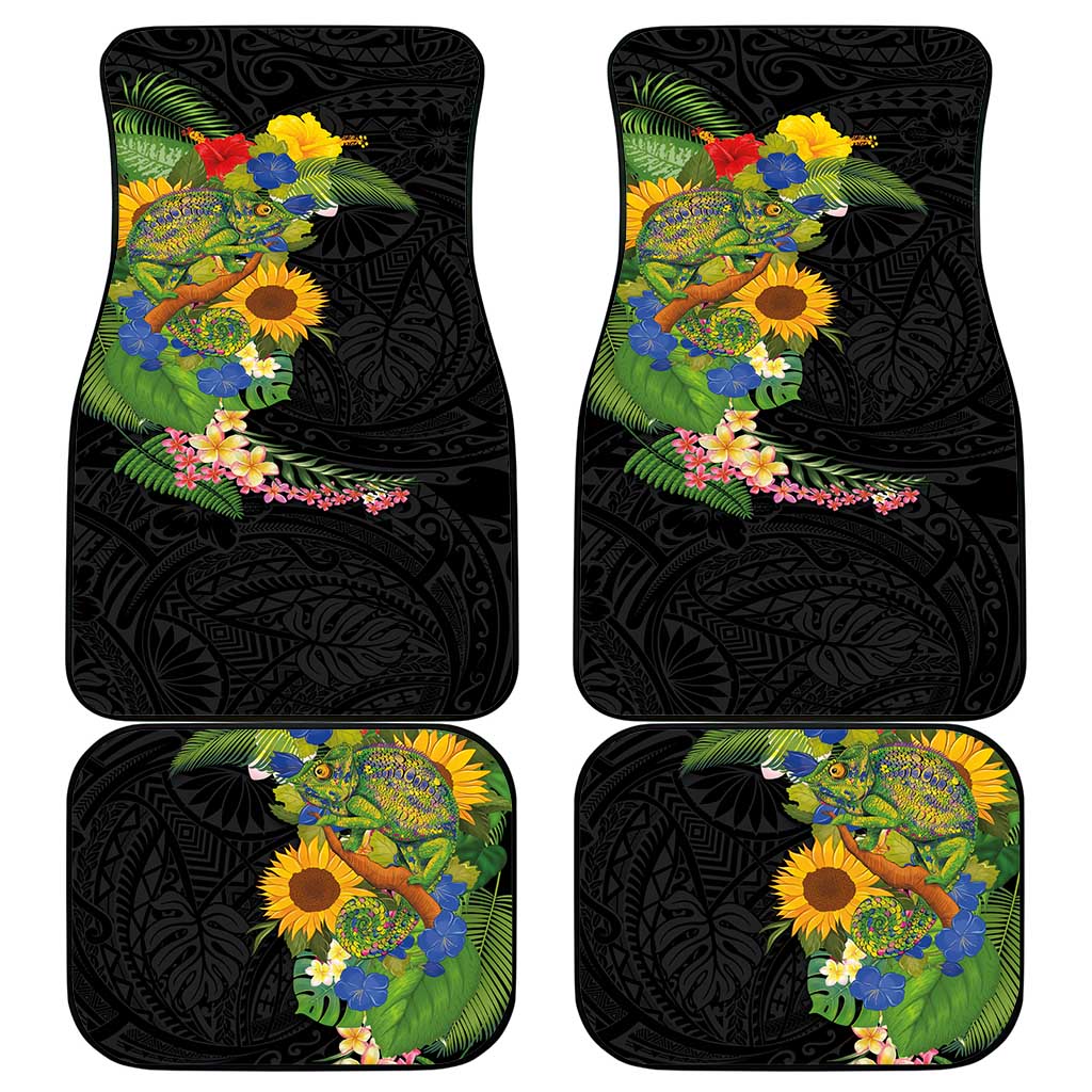 Hawaiian Tropical Plants and Chameleon Car Mats Polynesian Art Colorful - Polynesian Pride