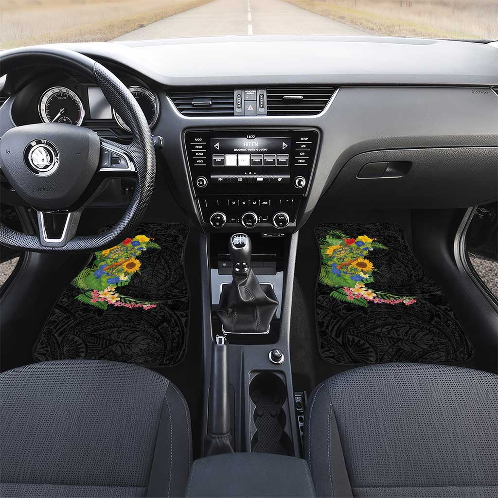 Hawaiian Tropical Plants and Chameleon Car Mats Polynesian Art Colorful - Polynesian Pride