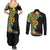 Hawaiian Tropical Plants and Chameleon Couples Matching Summer Maxi Dress and Long Sleeve Button Shirt Polynesian Art Colorful - Polynesian Pride