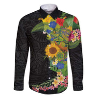 Hawaiian Tropical Plants and Chameleon Family Matching Long Sleeve Bodycon Dress and Hawaiian Shirt Polynesian Art Colorful LT03 Dad's Shirt - Long Sleeve Black - Polynesian Pride