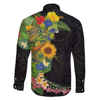 Hawaiian Tropical Plants and Chameleon Family Matching Puletasi and Hawaiian Shirt Polynesian Art Colorful LT03 - Polynesian Pride