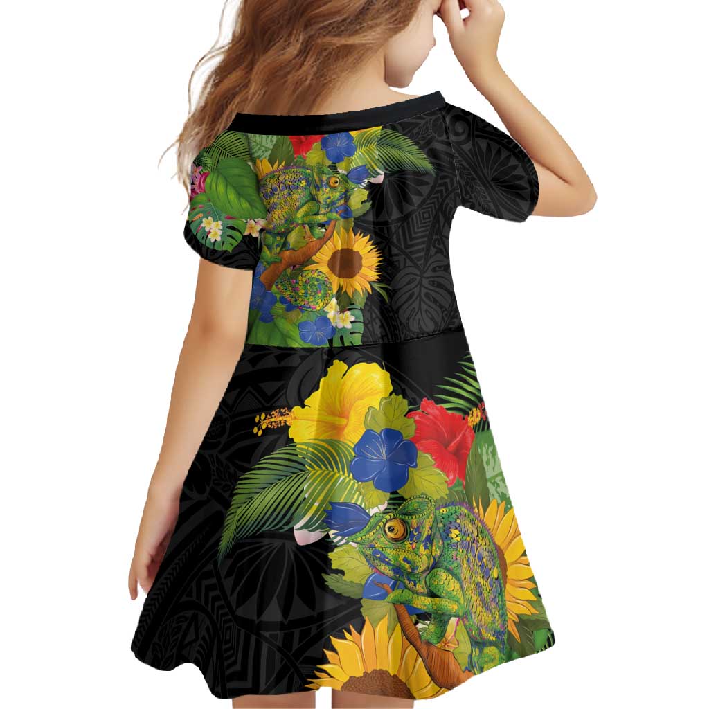Hawaiian Tropical Plants and Chameleon Family Matching Short Sleeve Bodycon Dress and Hawaiian Shirt Polynesian Art Colorful LT03 - Polynesian Pride