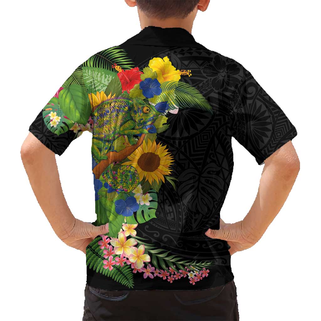 Hawaiian Tropical Plants and Chameleon Family Matching Summer Maxi Dress and Hawaiian Shirt Polynesian Art Colorful LT03 - Polynesian Pride