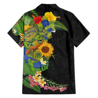 Hawaiian Tropical Plants and Chameleon Hawaiian Shirt Polynesian Art Colorful - Polynesian Pride