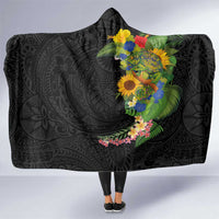 Hawaiian Tropical Plants and Chameleon Hooded Blanket Polynesian Art Colorful - Polynesian Pride