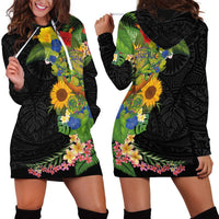 Hawaiian Tropical Plants and Chameleon Hoodie Dress Polynesian Art Colorful - Polynesian Pride