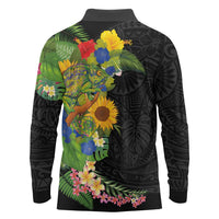 Hawaiian Tropical Plants and Chameleon Long Sleeve Polo Shirt Polynesian Art Colorful LT03 - Polynesian Pride