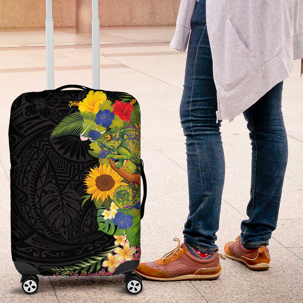Hawaiian Tropical Plants and Chameleon Luggage Cover Polynesian Art Colorful - Polynesian Pride