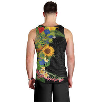 Hawaiian Tropical Plants and Chameleon Men Tank Top Polynesian Art Colorful - Polynesian Pride