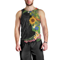 Hawaiian Tropical Plants and Chameleon Men Tank Top Polynesian Art Colorful - Polynesian Pride