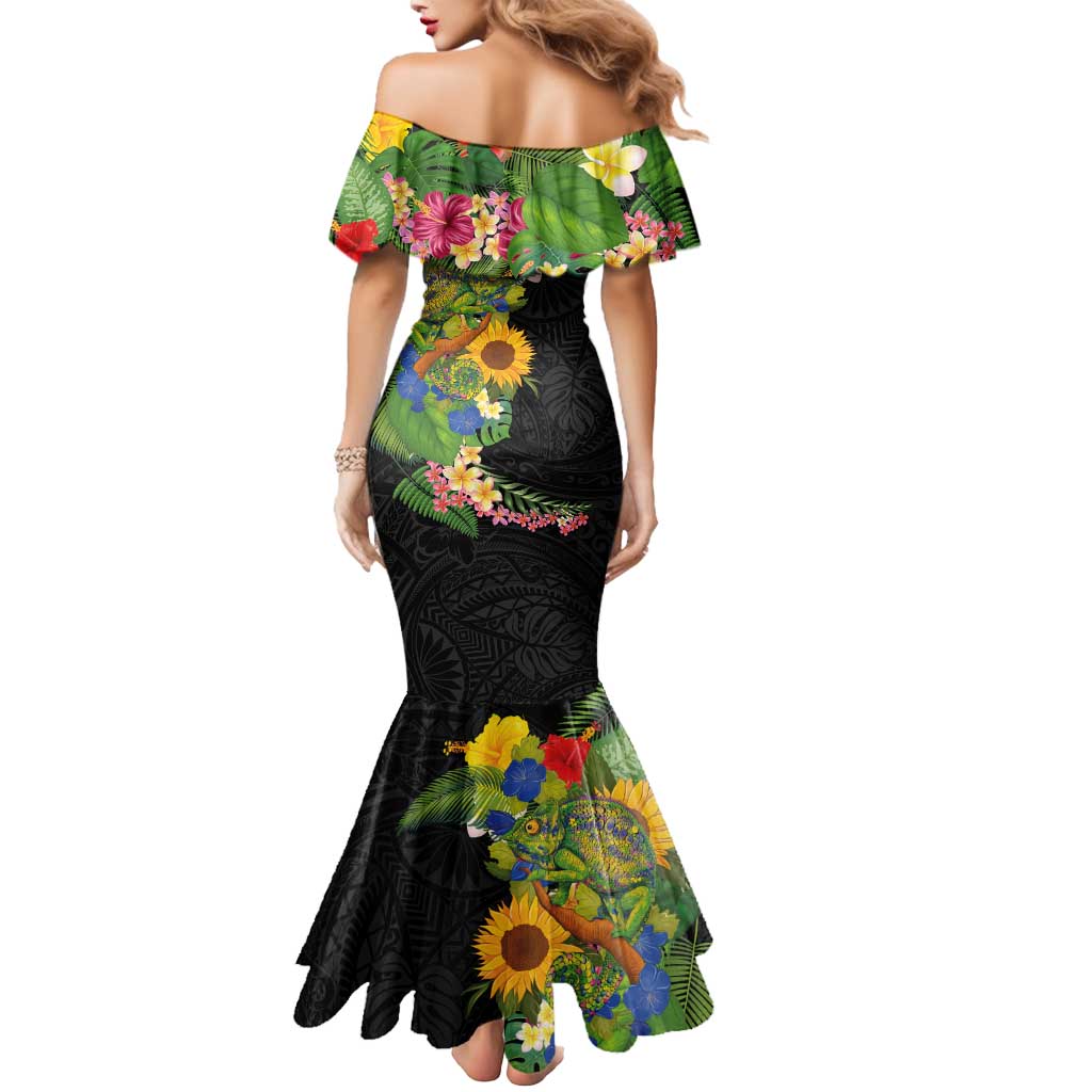 Hawaiian Tropical Plants and Chameleon Mermaid Dress Polynesian Art Colorful - Polynesian Pride