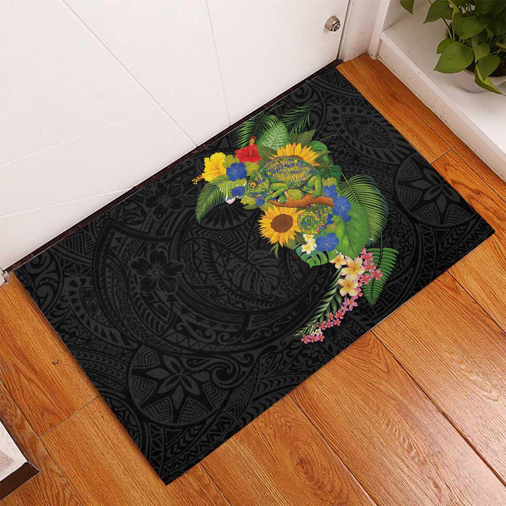 Hawaiian Tropical Plants and Chameleon Rubber Doormat Polynesian Art Colorful - Polynesian Pride