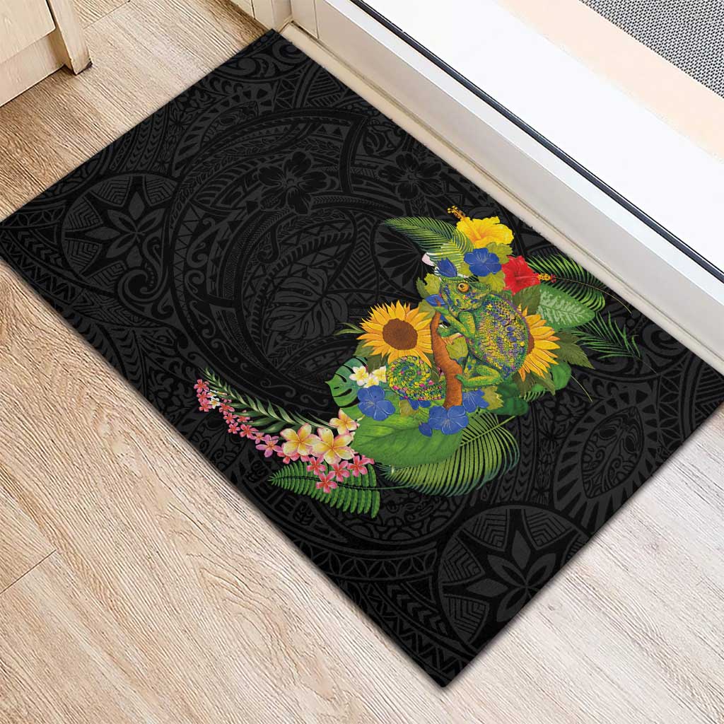Hawaiian Tropical Plants and Chameleon Rubber Doormat Polynesian Art Colorful - Polynesian Pride