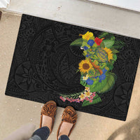 Hawaiian Tropical Plants and Chameleon Rubber Doormat Polynesian Art Colorful - Polynesian Pride