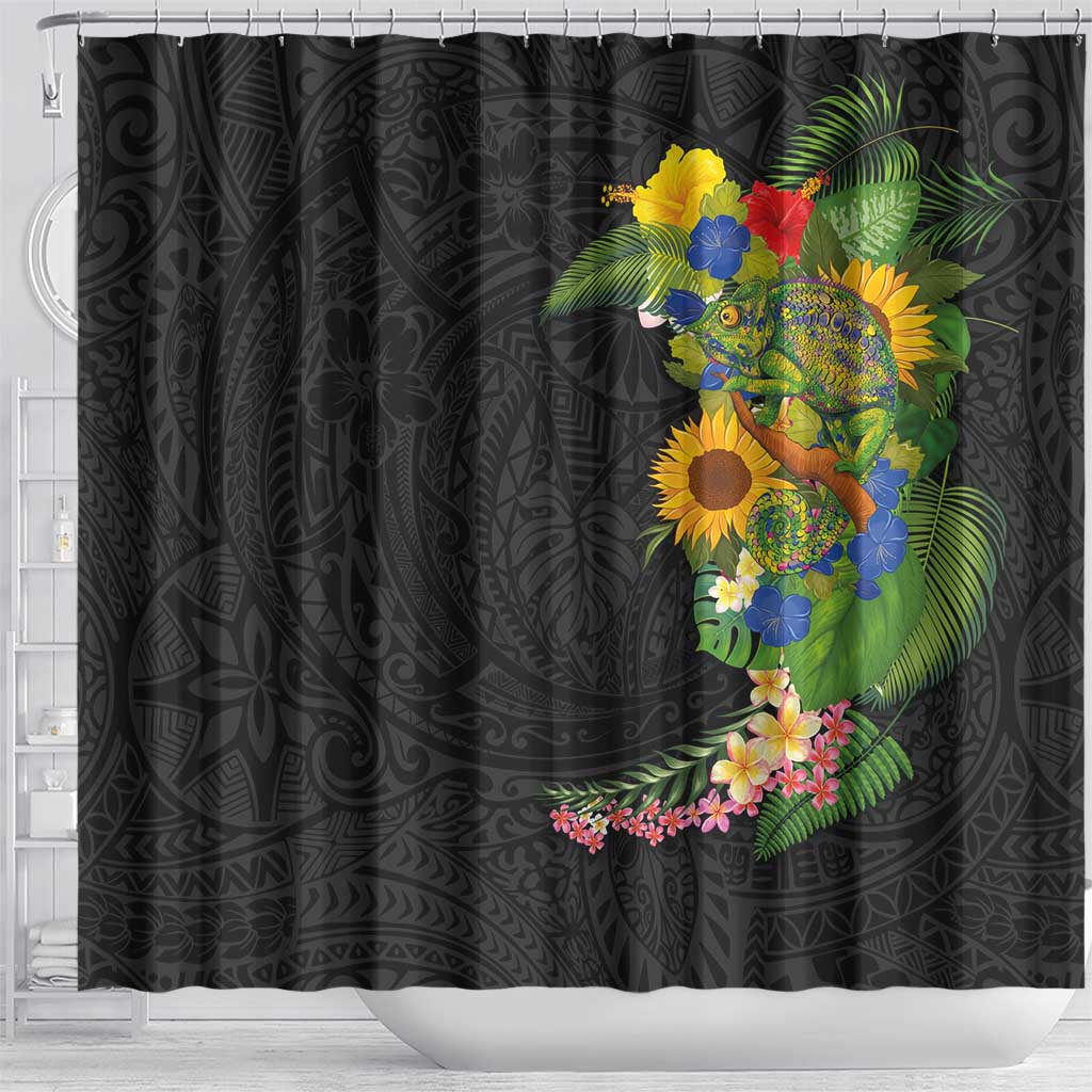 Hawaiian Tropical Plants and Chameleon Shower Curtain Polynesian Art Colorful - Polynesian Pride