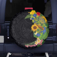 Hawaiian Tropical Plants and Chameleon Spare Tire Cover Polynesian Art Colorful - Polynesian Pride