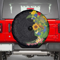 Hawaiian Tropical Plants and Chameleon Spare Tire Cover Polynesian Art Colorful - Polynesian Pride