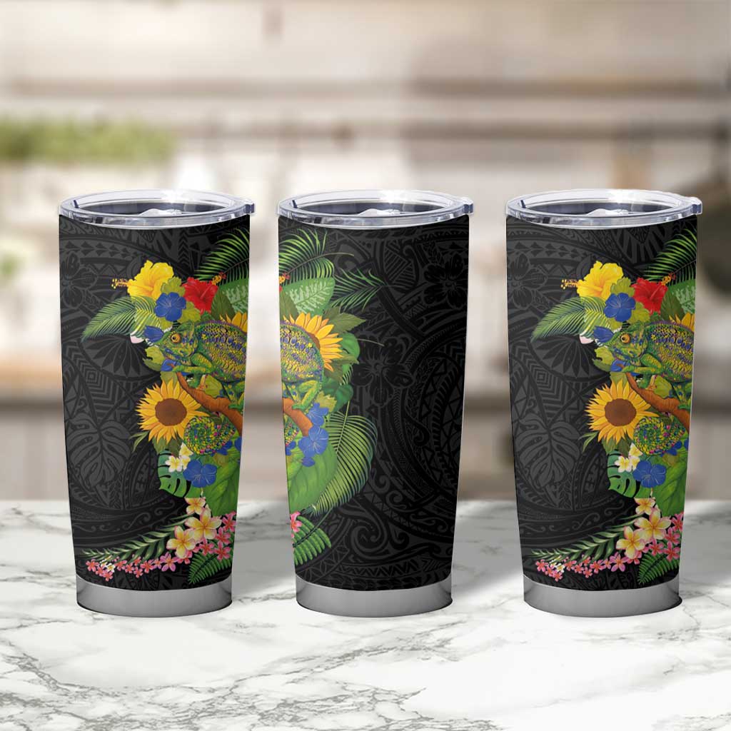 Hawaiian Tropical Plants and Chameleon Tumbler Cup Polynesian Art Colorful - Polynesian Pride