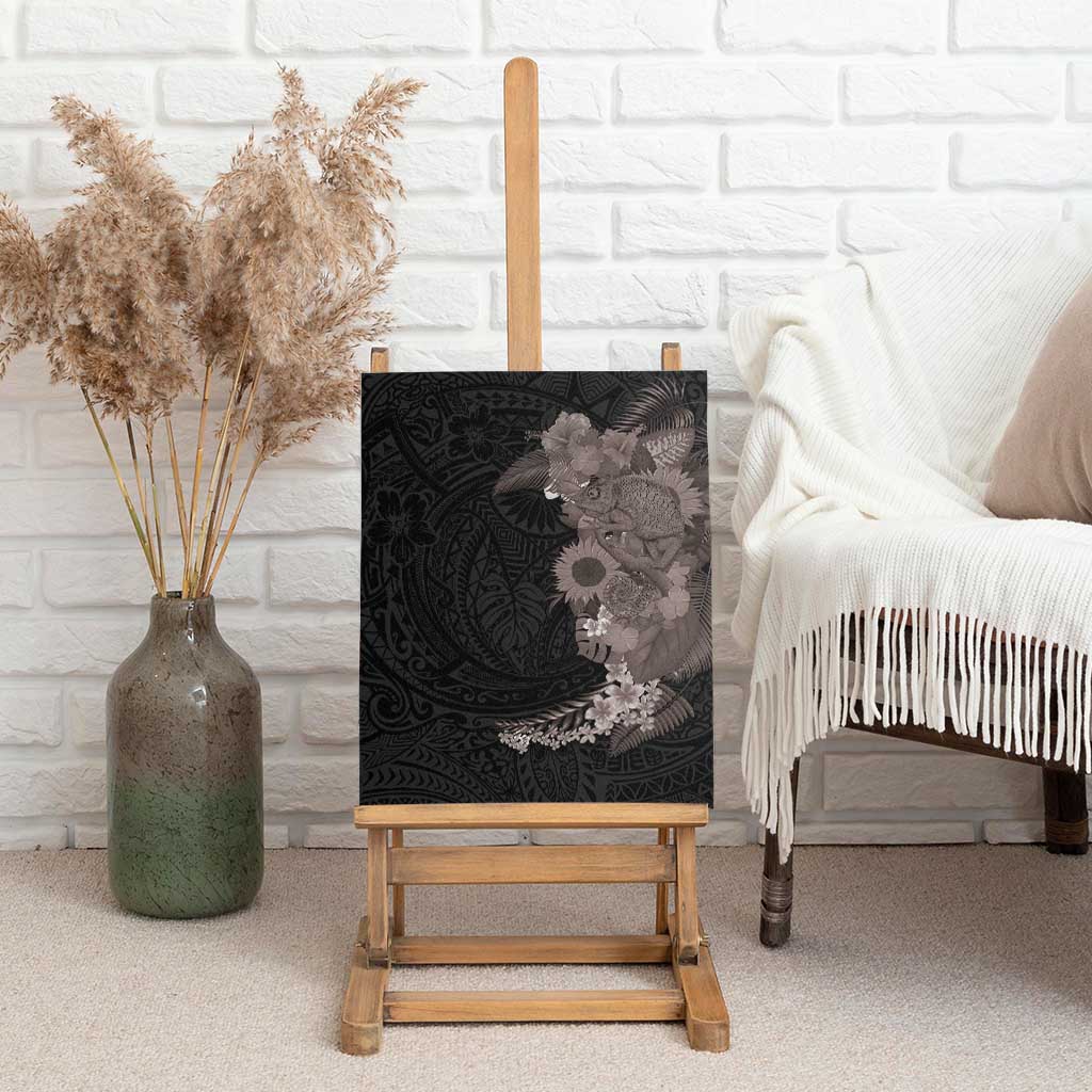 Hawaiian Tropical Plants and Chameleon Canvas Wall Art Polynesian Art Grayscale - Polynesian Pride