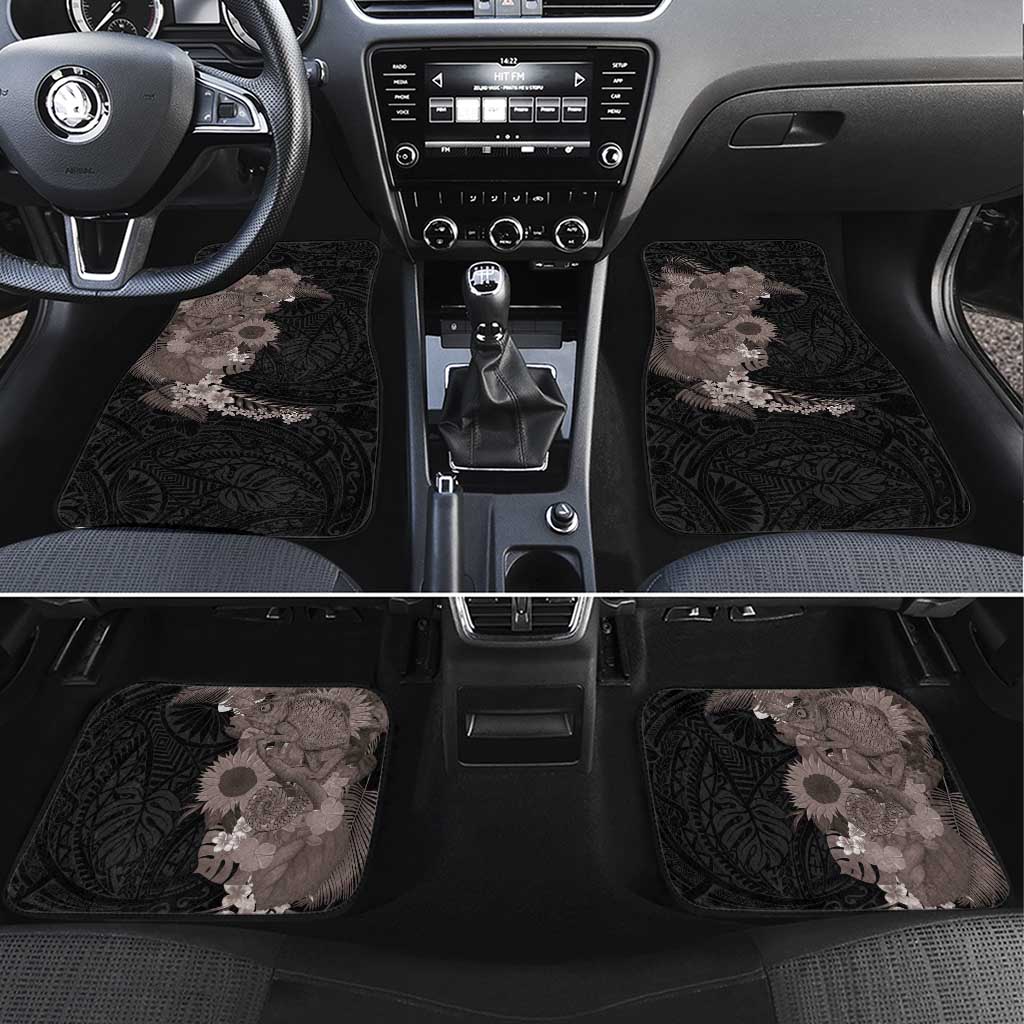 Hawaiian Tropical Plants and Chameleon Car Mats Polynesian Art Grayscale - Polynesian Pride