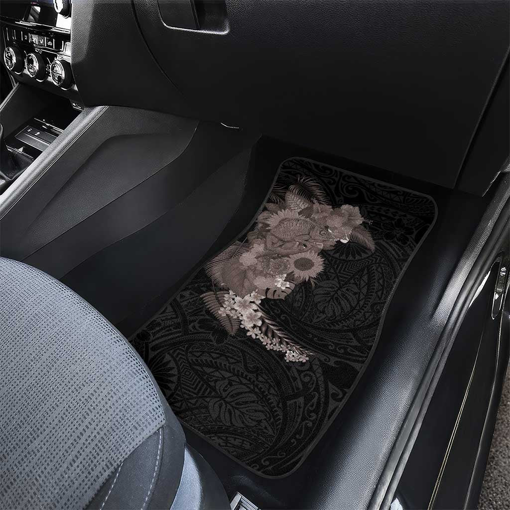 Hawaiian Tropical Plants and Chameleon Car Mats Polynesian Art Grayscale - Polynesian Pride