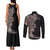 Hawaiian Tropical Plants and Chameleon Couples Matching Tank Maxi Dress and Long Sleeve Button Shirt Polynesian Art Grayscale - Polynesian Pride