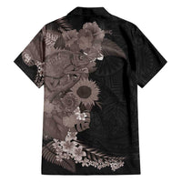 Hawaiian Tropical Plants and Chameleon Family Matching Off Shoulder Maxi Dress and Hawaiian Shirt Polynesian Art Grayscale - Polynesian Pride
