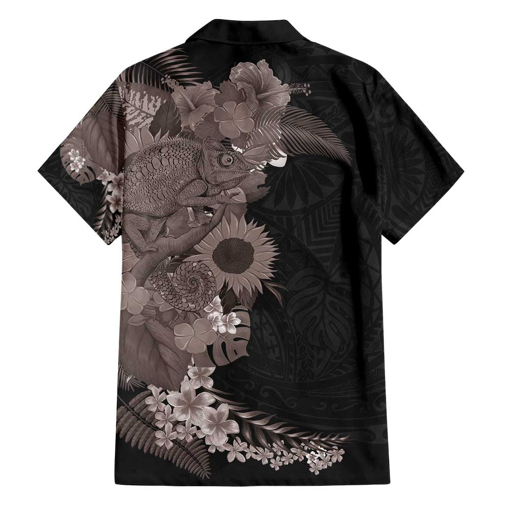 Hawaiian Tropical Plants and Chameleon Family Matching Summer Maxi Dress and Hawaiian Shirt Polynesian Art Grayscale LT03 - Polynesian Pride