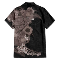 Hawaiian Tropical Plants and Chameleon Hawaiian Shirt Polynesian Art Grayscale - Polynesian Pride