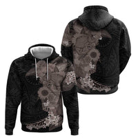 Hawaiian Tropical Plants and Chameleon Hoodie Polynesian Art Grayscale - Polynesian Pride