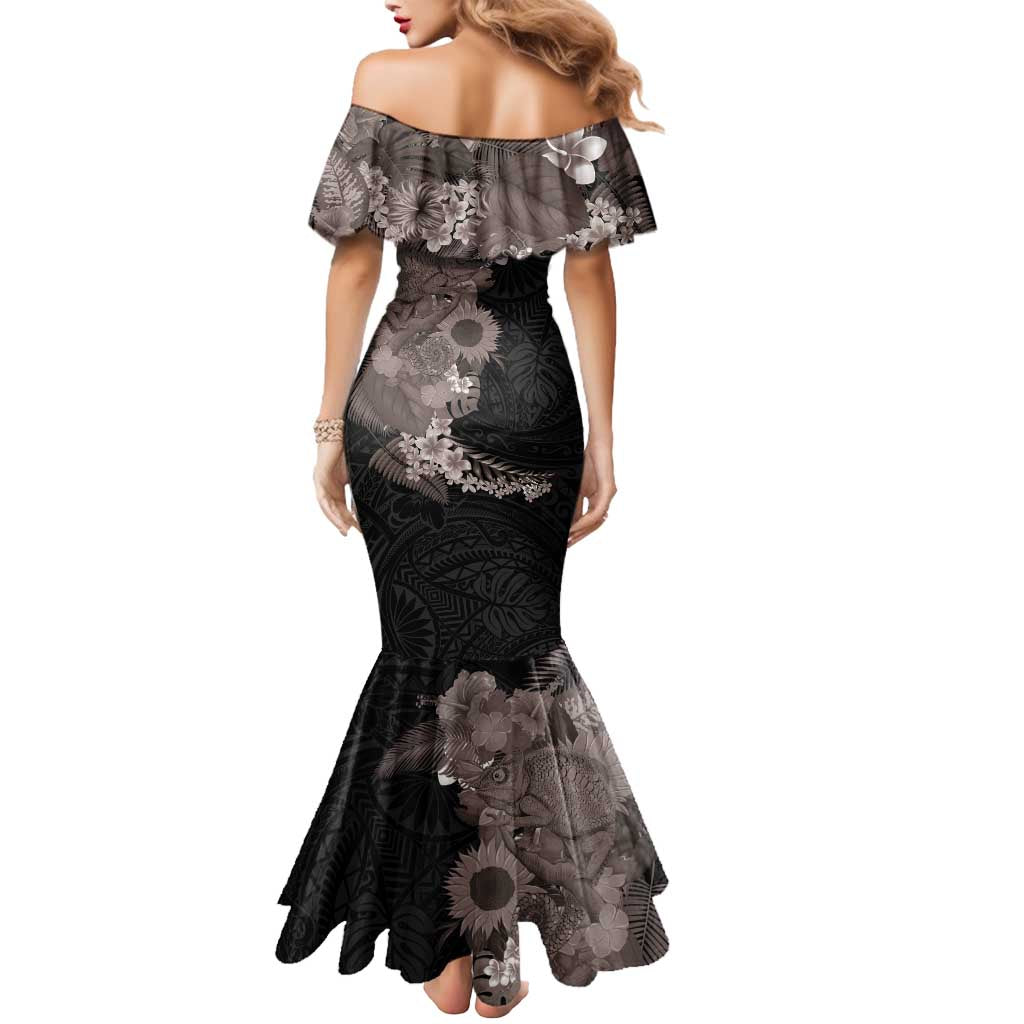 Hawaiian Tropical Plants and Chameleon Mermaid Dress Polynesian Art Grayscale - Polynesian Pride Hawaiian Tropical Plants and Chameleon Mermaid Dress Polynesian Art Grayscale - Polynesian Pride