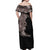 Hawaiian Tropical Plants and Chameleon Off Shoulder Maxi Dress Polynesian Art Grayscale - Polynesian Pride