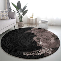 Hawaiian Tropical Plants and Chameleon Round Carpet Polynesian Art Grayscale - Polynesian Pride