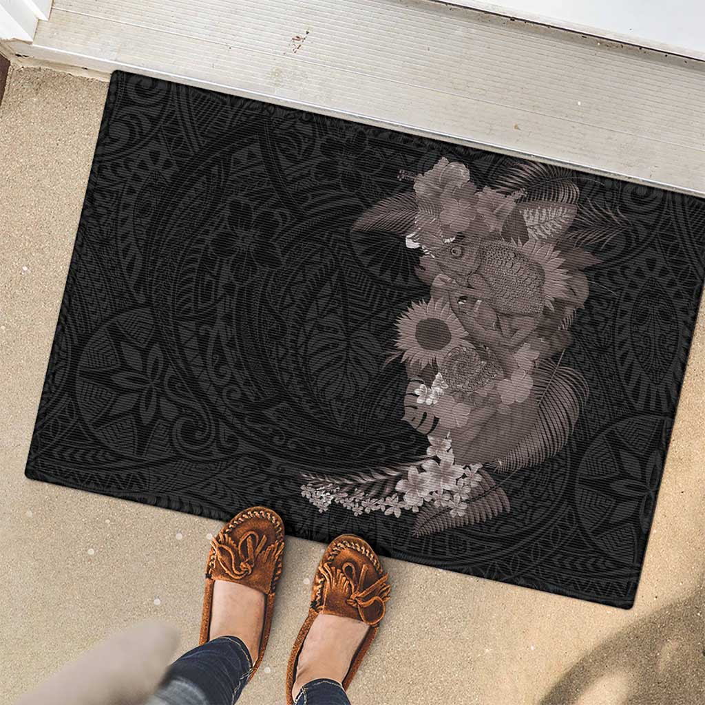 Hawaiian Tropical Plants and Chameleon Rubber Doormat Polynesian Art Grayscale - Polynesian Pride