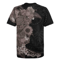 Hawaiian Tropical Plants and Chameleon Rugby Jersey Polynesian Art Grayscale - Polynesian Pride