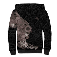 Hawaiian Tropical Plants and Chameleon Sherpa Hoodie Polynesian Art Grayscale - Polynesian Pride