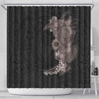 Hawaiian Tropical Plants and Chameleon Shower Curtain Polynesian Art Grayscale - Polynesian Pride