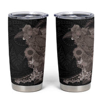 Hawaiian Tropical Plants and Chameleon Tumbler Cup Polynesian Art Grayscale - Polynesian Pride