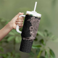 Hawaiian Tropical Plants and Chameleon Tumbler With Handle Polynesian Art Grayscale - Polynesian Pride