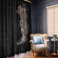 Hawaiian Tropical Plants and Chameleon Window Curtain Polynesian Art Grayscale - Polynesian Pride